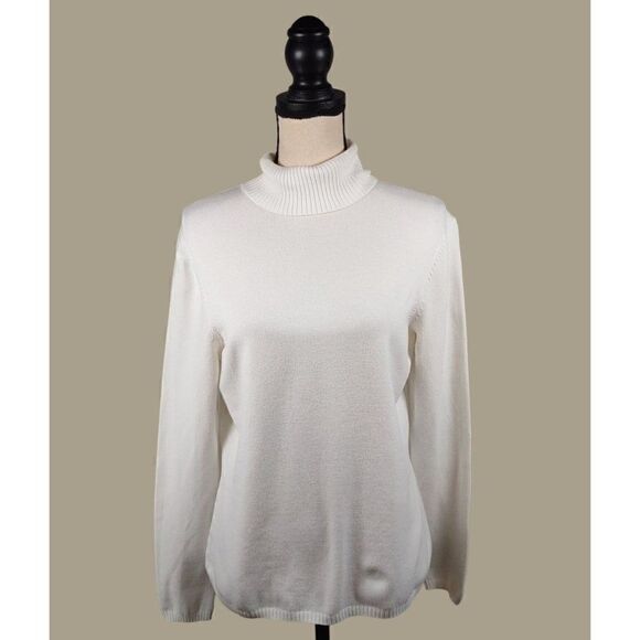 Talbot's Vintage Cream Cotton Blend Turtleneck Sweater Size Medium - Picture 1 of 10